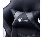 Silla de juego ergonómica estilo carreras – Negro/gris, reposapiés, soporte lumbar, 150 kg