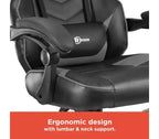 Silla de juego ergonómica estilo carreras – Negro/gris, reposapiés, soporte lumbar, 150 kg