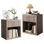 Modern Nightstands Set of 2, Fluted End Table with Drawer, Sofa Side Table for Small Spaces, Wooden Bedside Table for Living Room Sofa Couch Office