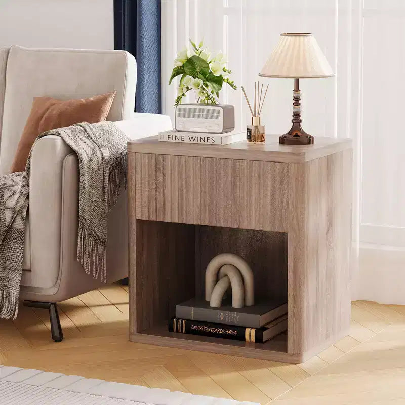 Juego de 2 mesitas de noche modernas, mesita auxiliar acanalada con cajón, mesa auxiliar para sofá para espacios pequeños, mesita de noche de madera para sofá de sala de estar, oficina