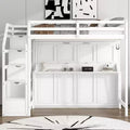 Whisen Full XL Size Loft Bed with Safety Guardrails, LED Design, Full Size Murphy Bed with Storage Stairs - White