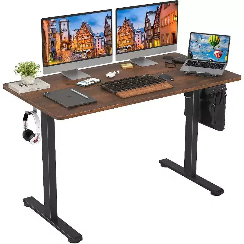 PexFix 40 x 24 Electric Standing Desk Brown Desktop Height Adjustable Computer Desk Stand up Home Office Desk with Splice Board