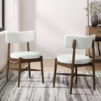 Juego de 2 sillas de comedor Okak Mid-Century, cómodas sillas de comedor Boucle con patas de madera de caucho y respaldo curvo, sillas auxiliares de cocina tapizadas