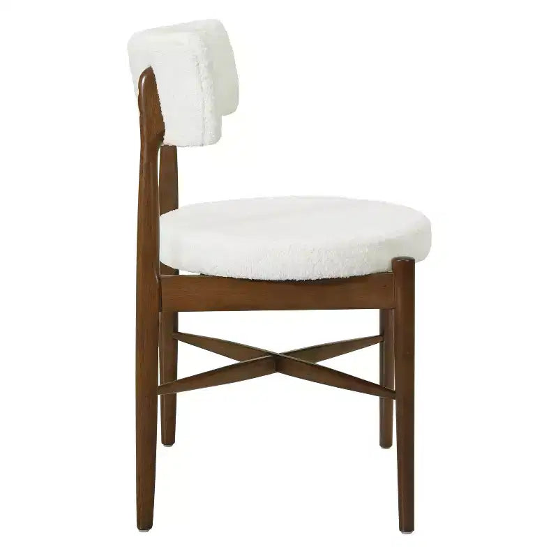 Juego de 2 sillas de comedor Okak Mid-Century, cómodas sillas de comedor Boucle con patas de madera de caucho y respaldo curvo, sillas auxiliares de cocina tapizadas