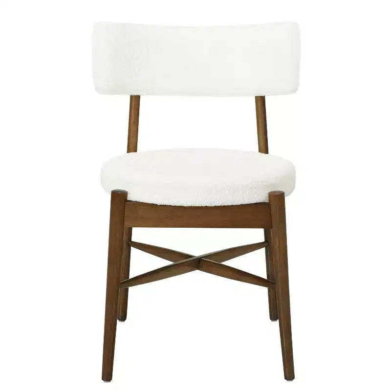 Juego de 2 sillas de comedor Okak Mid-Century, cómodas sillas de comedor Boucle con patas de madera de caucho y respaldo curvo, sillas auxiliares de cocina tapizadas