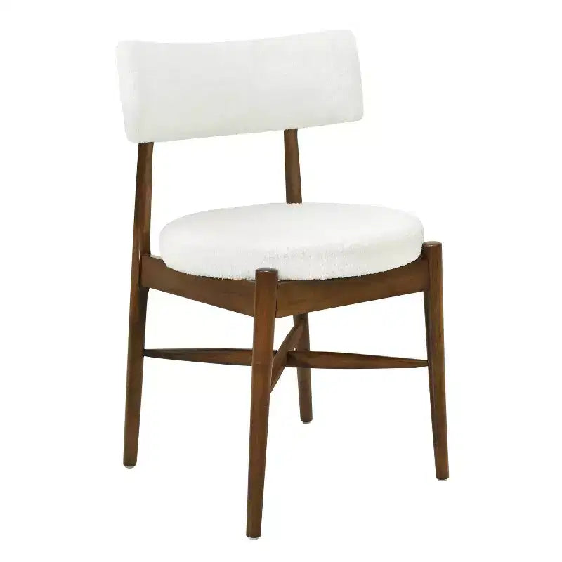 Juego de 2 sillas de comedor Okak Mid-Century, cómodas sillas de comedor Boucle con patas de madera de caucho y respaldo curvo, sillas auxiliares de cocina tapizadas