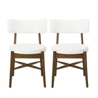 Juego de 2 sillas de comedor Okak Mid-Century, cómodas sillas de comedor Boucle con patas de madera de caucho y respaldo curvo, sillas auxiliares de cocina tapizadas