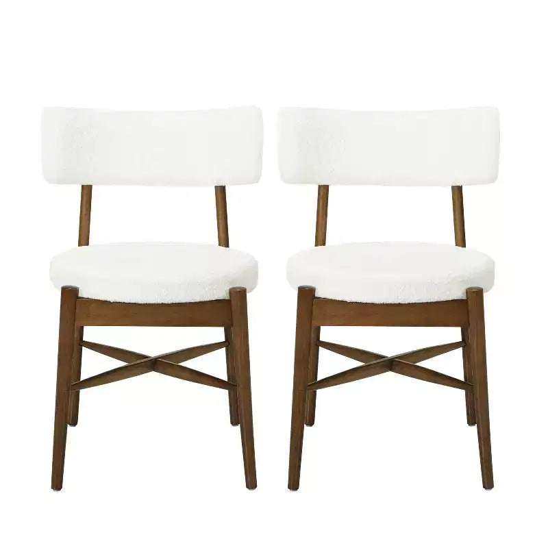 Juego de 2 sillas de comedor Okak Mid-Century, cómodas sillas de comedor Boucle con patas de madera de caucho y respaldo curvo, sillas auxiliares de cocina tapizadas