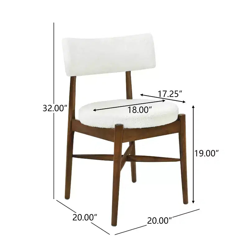 Juego de 2 sillas de comedor Okak Mid-Century, cómodas sillas de comedor Boucle con patas de madera de caucho y respaldo curvo, sillas auxiliares de cocina tapizadas