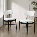 Juego de 2 sillas de comedor Okak Mid-Century, cómodas sillas de comedor Boucle con patas de madera de caucho y respaldo curvo, sillas auxiliares de cocina tapizadas