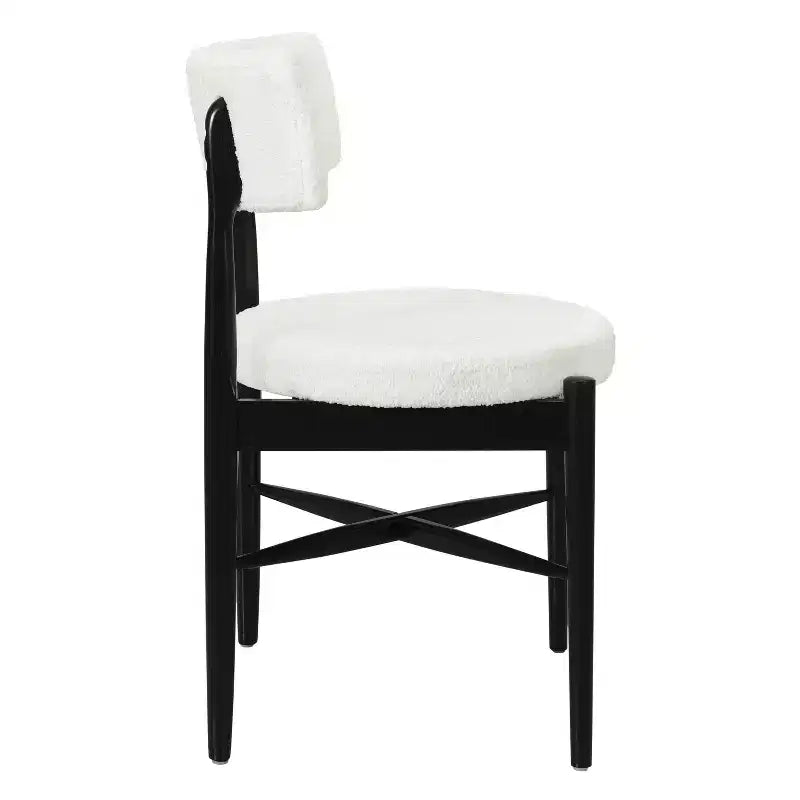 Juego de 2 sillas de comedor Okak Mid-Century, cómodas sillas de comedor Boucle con patas de madera de caucho y respaldo curvo, sillas auxiliares de cocina tapizadas