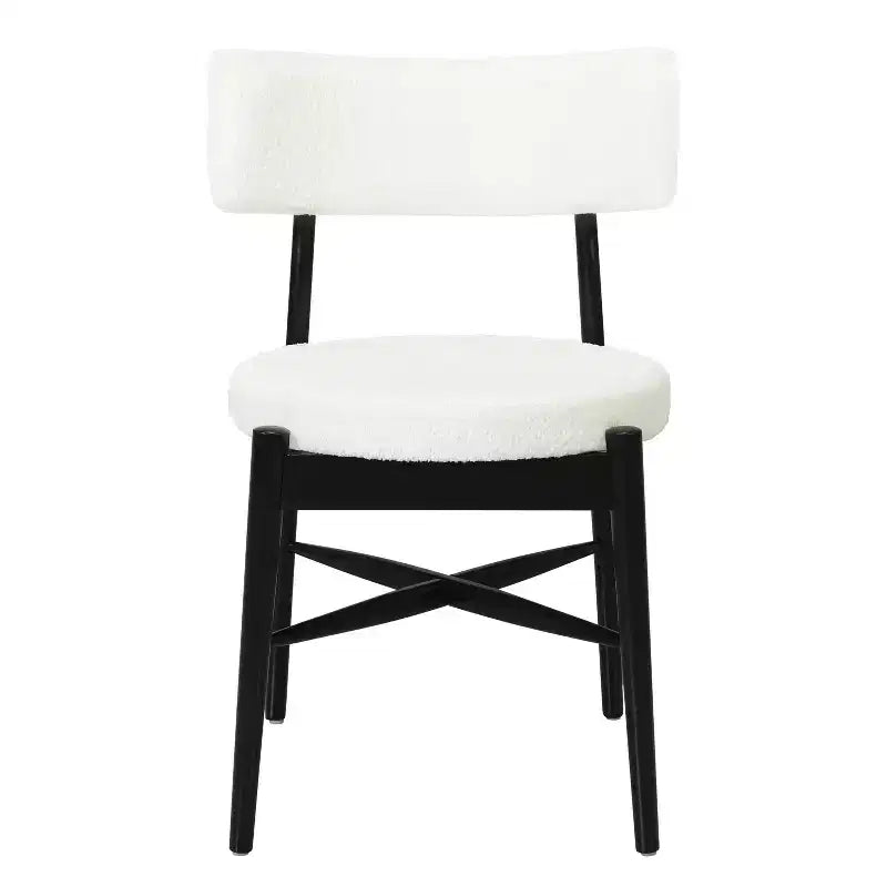 Juego de 2 sillas de comedor Okak Mid-Century, cómodas sillas de comedor Boucle con patas de madera de caucho y respaldo curvo, sillas auxiliares de cocina tapizadas