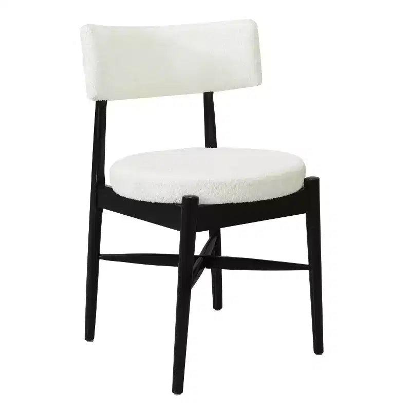 Juego de 2 sillas de comedor Okak Mid-Century, cómodas sillas de comedor Boucle con patas de madera de caucho y respaldo curvo, sillas auxiliares de cocina tapizadas