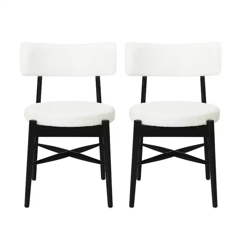 Juego de 2 sillas de comedor Okak Mid-Century, cómodas sillas de comedor Boucle con patas de madera de caucho y respaldo curvo, sillas auxiliares de cocina tapizadas