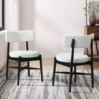 Juego de 2 sillas de comedor Okak Mid-Century, cómodas sillas de comedor Boucle con patas de madera de caucho y respaldo curvo, sillas auxiliares de cocina tapizadas
