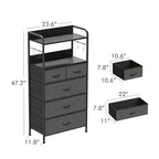 Cómoda de tela de 5 cajones con estante – Almacenamiento para dormitorio, parte trasera con estructura en X, kit antivuelco