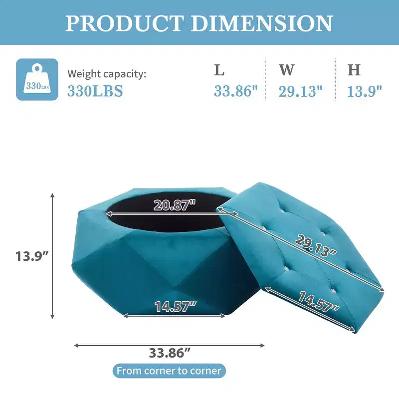 Puf otomano de almacenamiento hexagonal de terciopelo – Tapa capitoné, multifuncional, 150 kg de capacidad