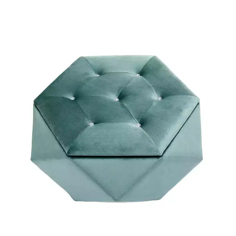 Puf otomano de almacenamiento hexagonal de terciopelo – Tapa capitoné, multifuncional, 150 kg de capacidad