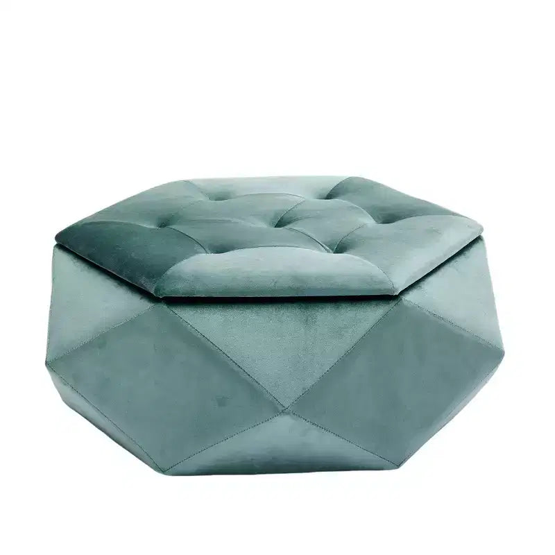 Puf otomano de almacenamiento hexagonal de terciopelo – Tapa capitoné, multifuncional, 150 kg de capacidad