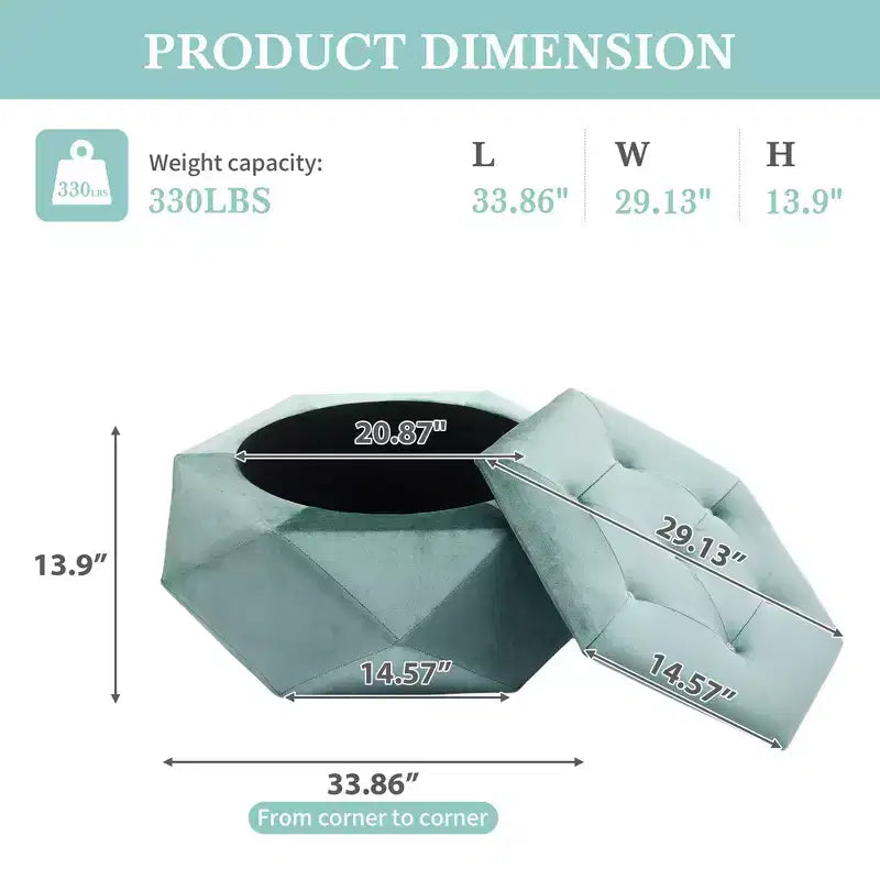 Puf otomano de almacenamiento hexagonal de terciopelo – Tapa capitoné, multifuncional, 150 kg de capacidad