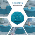 Puf otomano de almacenamiento hexagonal de terciopelo – Tapa capitoné, multifuncional, 150 kg de capacidad