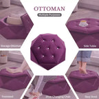 Puf otomano de almacenamiento hexagonal de terciopelo – Tapa capitoné, multifuncional, 150 kg de capacidad