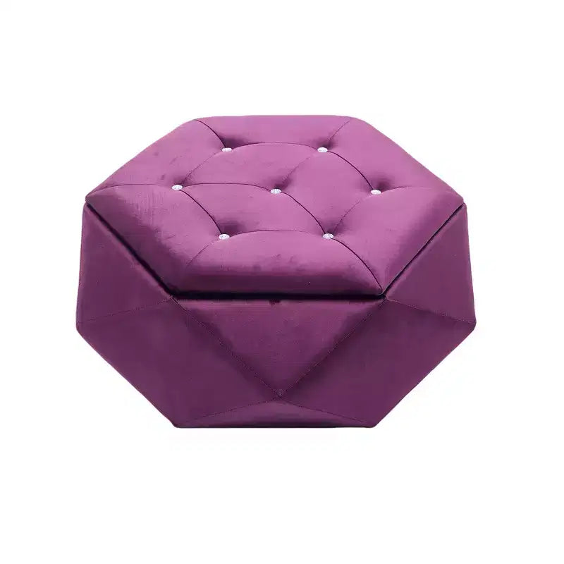 Puf otomano de almacenamiento hexagonal de terciopelo – Tapa capitoné, multifuncional, 150 kg de capacidad