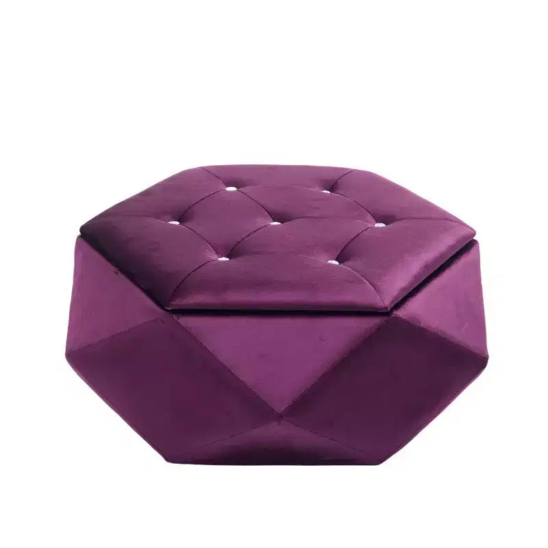 Puf otomano de almacenamiento hexagonal de terciopelo – Tapa capitoné, multifuncional, 150 kg de capacidad