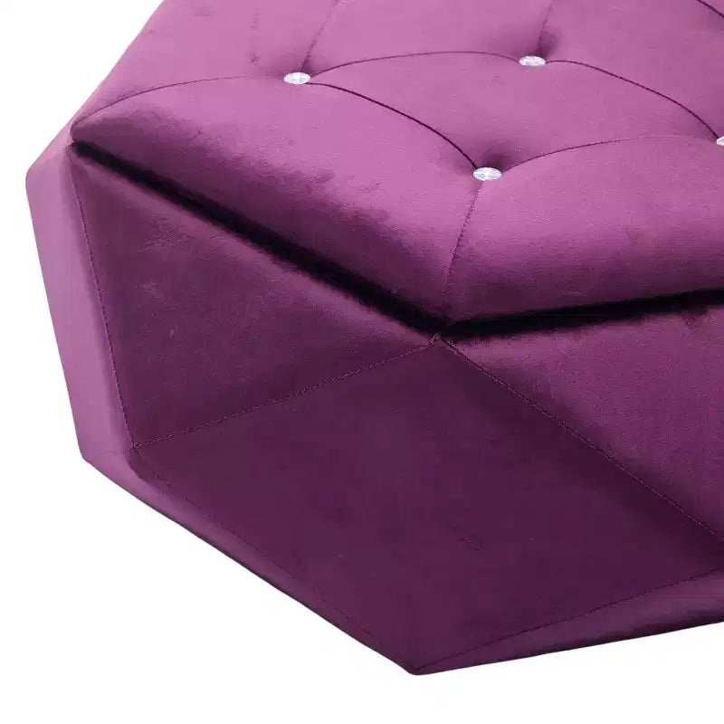 Puf otomano de almacenamiento hexagonal de terciopelo – Tapa capitoné, multifuncional, 150 kg de capacidad
