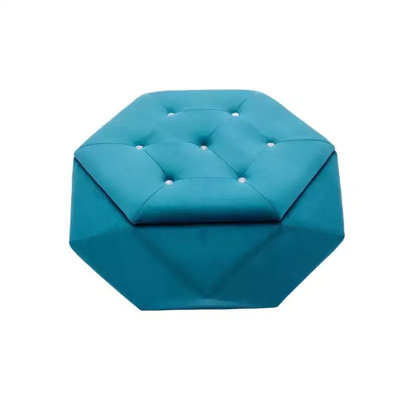 Puf otomano de almacenamiento hexagonal de terciopelo – Tapa capitoné, multifuncional, 150 kg de capacidad