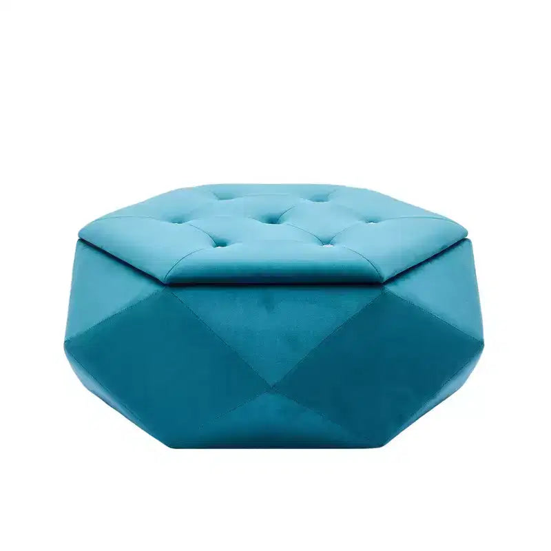 Puf otomano de almacenamiento hexagonal de terciopelo – Tapa capitoné, multifuncional, 150 kg de capacidad