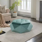 Puf otomano de almacenamiento hexagonal de terciopelo – Tapa capitoné, multifuncional, 150 kg de capacidad