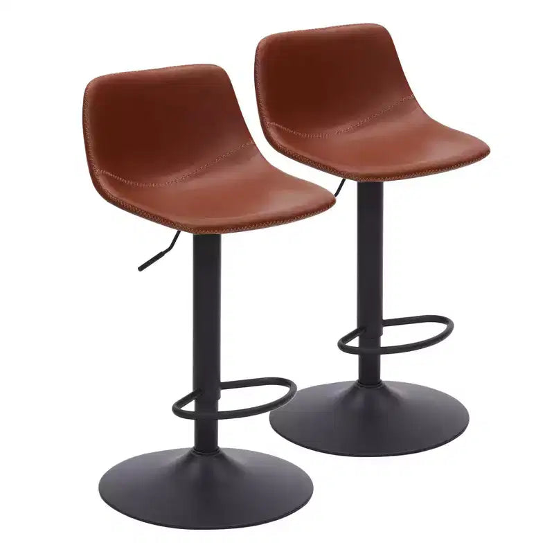 Juego de 2 taburetes de bar giratorios ajustables – Estilo Mid-Century, piel sintética, respaldo, color marrón