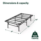 Estructura de cama de plataforma de metal negro, sin cabecero, individual/matrimonial, 1 persona