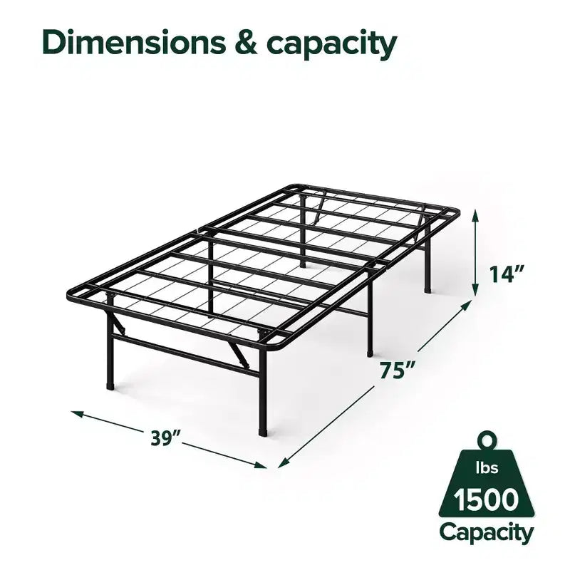 Estructura de cama de plataforma de metal negro, sin cabecero, individual/matrimonial, 1 persona