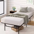 Estructura de cama de plataforma de metal negro, sin cabecero, individual/matrimonial, 1 persona
