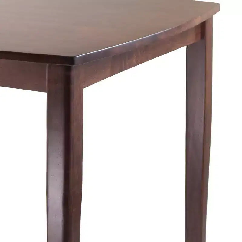 Mesa Alta con Tapa Curva – Acabado Nogal, Patas Acampanadas, Madera Maciza, Base de 4 Puntos