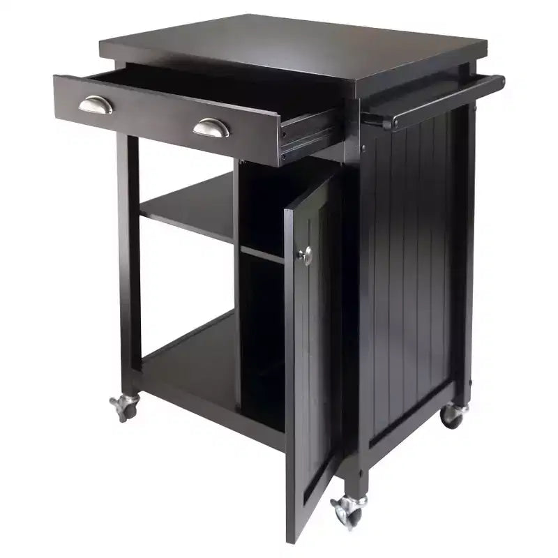 Carrito de Cocina con Ruedas y Panel de Revestimiento – Madera/Negro, 5 Estantes, 1 Cajón