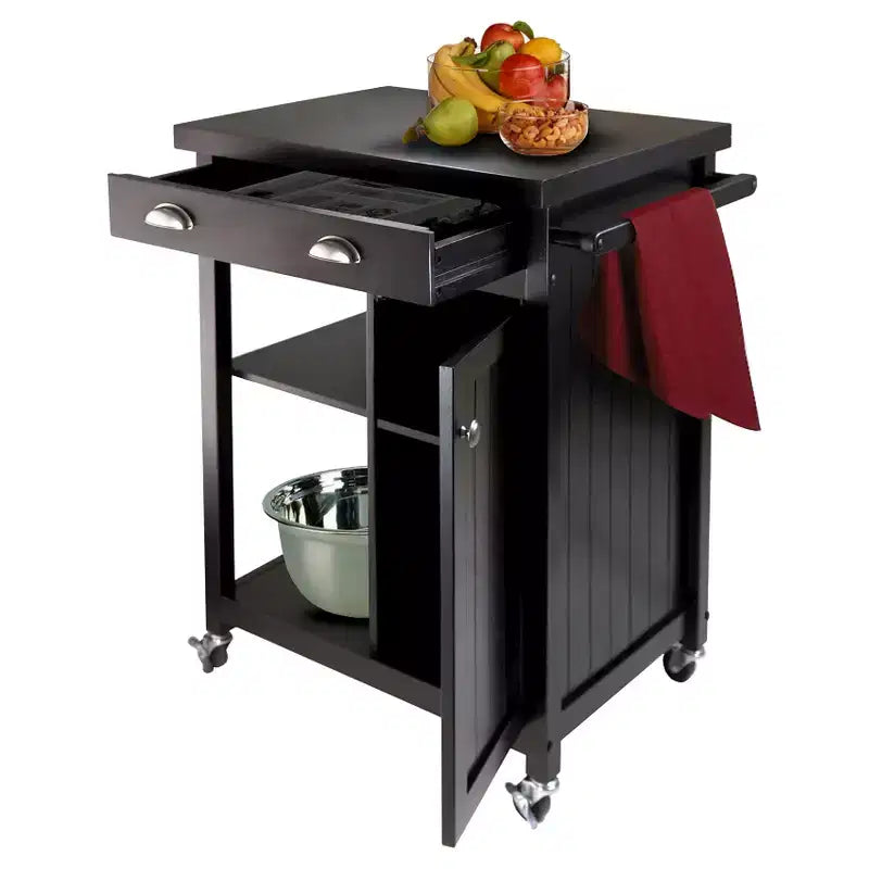 Carrito de Cocina con Ruedas y Panel de Revestimiento – Madera/Negro, 5 Estantes, 1 Cajón
