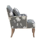 Sillón decorativo de lino con bordado floral tradicional – Gris, ribete color crema, 1 cojín