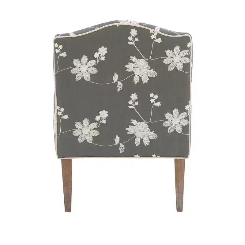 Sillón decorativo de lino con bordado floral tradicional – Gris, ribete color crema, 1 cojín