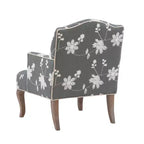 Sillón decorativo de lino con bordado floral tradicional – Gris, ribete color crema, 1 cojín