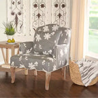 Sillón decorativo de lino con bordado floral tradicional – Gris, ribete color crema, 1 cojín