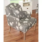 Sillón decorativo de lino con bordado floral tradicional – Gris, ribete color crema, 1 cojín