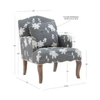 Sillón decorativo de lino con bordado floral tradicional – Gris, ribete color crema, 1 cojín