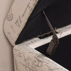 Otomana/Banco de Almacenamiento Tapizado en Tela – Beige, Estampado de Letras/Escritura Francesa, Patas Teñidas Oscuras