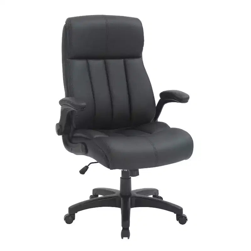 Medium Back Manager Chair with Flip-up Black - Techni Mobili: Stitched Techniflex, Built-in Support, 5-Star Base