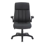Sillón de oficina de respaldo medio - Negro, piel sintética, brazos abatibles, base de nailon de 5 radios