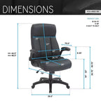 Sillón de oficina de respaldo medio - Negro, piel sintética, brazos abatibles, base de nailon de 5 radios