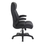 Sillón de oficina de respaldo medio - Negro, piel sintética, brazos abatibles, base de nailon de 5 radios